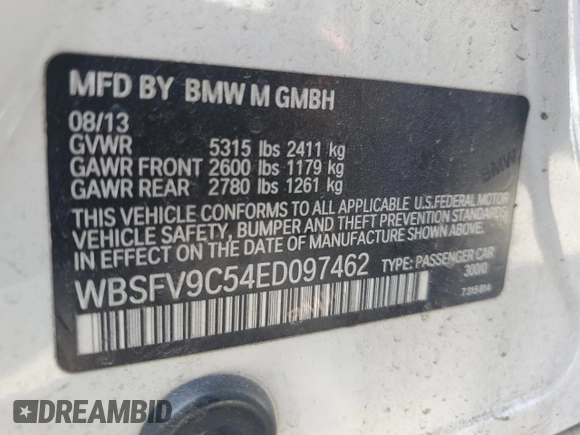 2014 BMW M5 with VIN WBSFV9C54ED097462, listed as a Copart auction lot 70482504 with 76,501 mi miles and Clean Title. Bid and sale history available at carsss.com. Image 13.