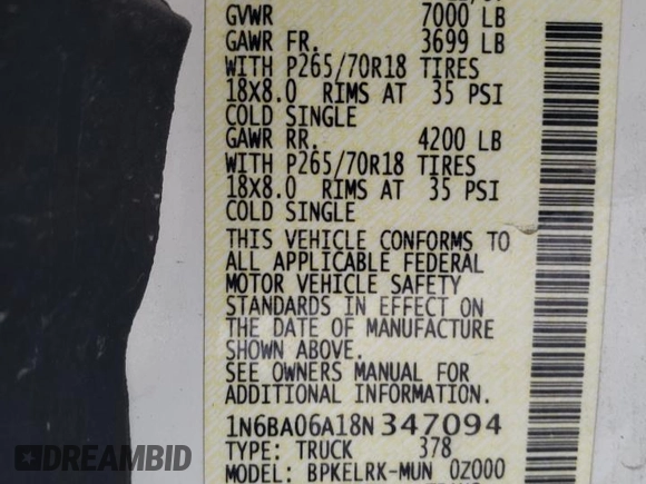 2008 Nissan Titan XE с VIN 1N6BA06A18N347094, выставлен на аукционе Copart как лот 62235655 с пробегом 193 599 миль миль и Списание • Salvage title. История ставок и продаж доступна на DreamBid. Изображение 12.