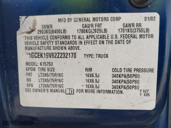 2002 Chevrolet Silverado 1500 LS with VIN 1GCEK19V62Z232170, listed as a IAAI auction lot 41888595 with 1 mi miles. Bid and sale history available at carsss.com. Image 9.