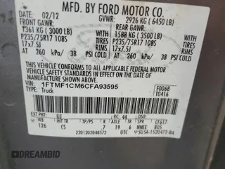 2012 Ford F-150 XL with VIN 1FTMF1CM6CFA93595, listed as a Copart auction lot 47255365 with 137,372 mi miles and Salvage Title. Bid and sale history available at carsss.com. Image 14.
