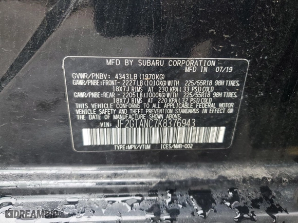 2019 Subaru Crosstrek Limited with VIN JF2GTANC7K8376943, listed as a Copart auction lot 42690195 with 68,010 mi miles and Salvage Title. Bid and sale history available at carsss.com. Image 12.
