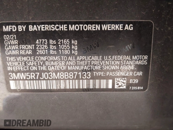 2021 BMW 3 Series 330i xDrive z VIN 3MW5R7J03M8B87133, wystawiony jako IAAI lot #42005842 z przebiegiem 28 668 mil mil oraz . Historia ofert i sprzedaży dostępna na DreamBid. Obrazek 9.