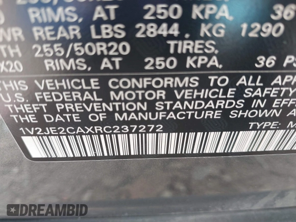 2024 Volkswagen Atlas SE with VIN 1V2JE2CAXRC237272, listed as a IAAI auction lot 42128786 with 61,475 mi miles and . Bid and sale history available at DreamBid. Image 9.