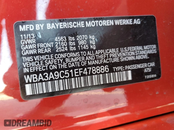 2014 BMW 3 Series 335i with VIN WBA3A9C51EF478886, listed as a Copart auction lot 49903845 with 107,491 mi miles and Salvage Title. Bid and sale history available at carsss.com. Image 13.