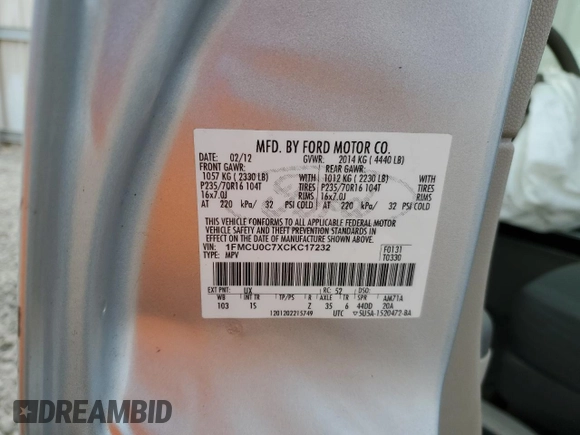 2012 Ford Escape XLS z VIN 1FMCU0C7XCKC17232, wystawiony jako Copart lot #85686464 z przebiegiem 123 632 mil mil oraz Szkoda całkowita • Salvage title. Historia ofert i sprzedaży dostępna na DreamBid. Obrazek 12.