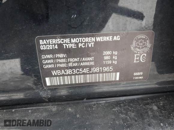 2014 BMW 3 Series 328i xDrive with VIN WBA3B3C54EJ981965, listed as a Copart auction lot 84798644 with 177,927 mi miles and Clean Title. Bid and sale history available at carsss.com. Image 12.