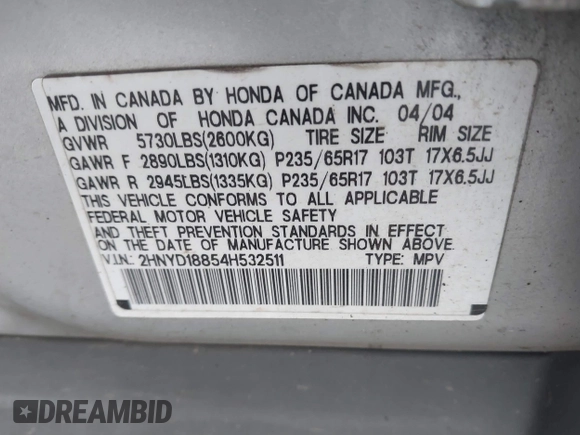 2004 Acura MDX Touring Pkg w/Navigation with VIN 2HNYD18854H532511, listed as a IAAI auction lot 41460033 with 216,934 mi miles. Bid and sale history available at carsss.com. Image 9.