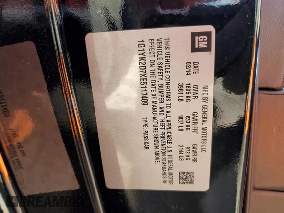 2014 Chevrolet Corvette Z51 2LT with VIN 1G1YK2D7XE5117409, listed as a Copart auction lot 45411925 with 71,154 mi miles and Salvage title. Bid and sale history available at DreamBid. Image 12.