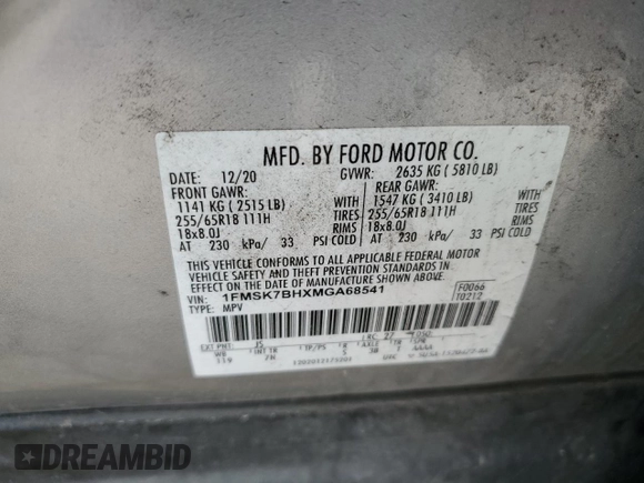 2021 Ford Explorer with VIN 1FMSK7BHXMGA68541, listed as a Copart auction lot 58784475 with 106,063 mi miles and Clean title. Bid and sale history available at DreamBid. Image 12.