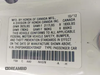 2012 Honda Civic Si with VIN 2HGFG4A50CH709407, listed as a IAAI auction lot 42639023 with 142,276 mi miles and . Bid and sale history available at DreamBid. Image 9.