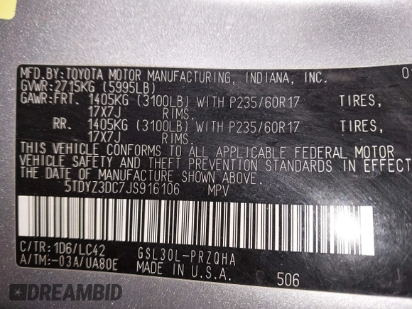 2018 Toyota Sienna XLE Auto Access Seat with VIN 5TDYZ3DC7JS916106, listed as a IAAI auction lot 42054782 with 274,474 mi miles. Bid and sale history available at carsss.com. Image 9.