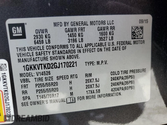 2016 GMC Acadia Denali z VIN 1GKKVTKD2GJ170221, wystawiony jako Copart lot #56759755 z przebiegiem 128 622 mil mil oraz Szkoda całkowita • Salvage title. Historia ofert i sprzedaży dostępna na DreamBid. Obrazek 14.