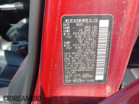 2011 Nissan Juke SV with VIN JN8AF5MRXBT000361, listed as a IAAI auction lot 42019937 with 227,330 mi miles and . Bid and sale history available at carsss.com. Image 9.