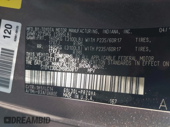2017 Toyota Sienna XLE Auto Access Seat z VIN 5TDYZ3DC2HS850817, wystawiony jako IAAI lot #42564078 z przebiegiem 190 069 mil mil oraz . Historia ofert i sprzedaży dostępna na DreamBid. Obrazek 9.