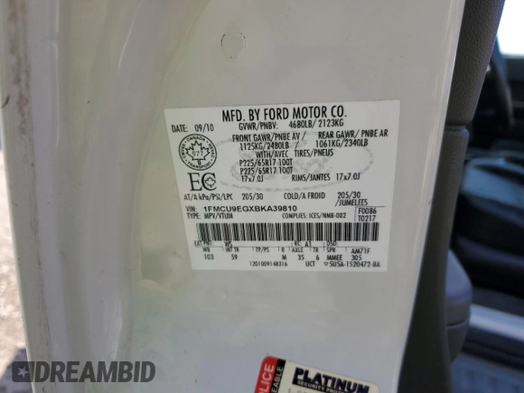 2011 Ford Escape Limited with VIN 1FMCU9EGXBKA39810, listed as a Copart auction lot 52031035 with 111,710 mi miles and Clean Title. Bid and sale history available at DreamBid. Image 15.