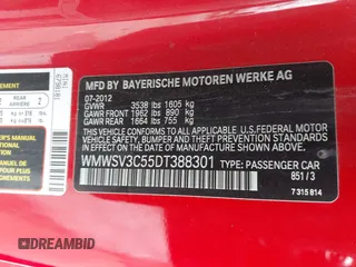 2013 MINI Hardtop S with VIN WMWSV3C55DT388301, listed as a IAAI auction lot 42058792 with 94,138 mi miles and . Bid and sale history available at DreamBid. Image 9.