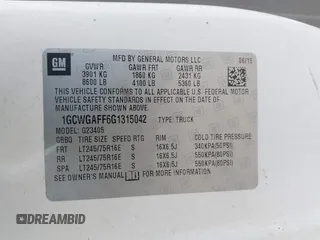 2016 Chevrolet Express Cargo with VIN 1GCWGAFF6G1315042, listed as a IAAI auction lot 42495460 with 215,339 mi miles and . Bid and sale history available at DreamBid. Image 9.