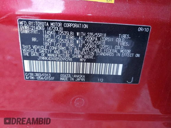 2011 Toyota RAV4 Sport with VIN JTMRK4DVXB5099298, listed as a Copart auction lot 42741275 with 95,716 mi miles and Salvage Title. Bid and sale history available at carsss.com. Image 14.