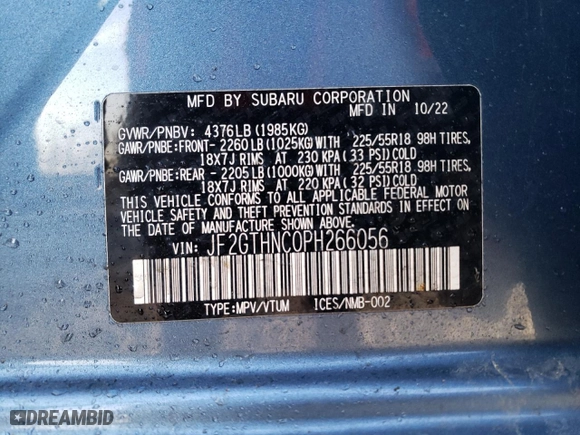 2023 Subaru Crosstrek Limited with VIN JF2GTHNC0PH266056, listed as a Copart auction lot 48394705 with 14,287 mi miles and Salvage Title. Bid and sale history available at carsss.com. Image 12.