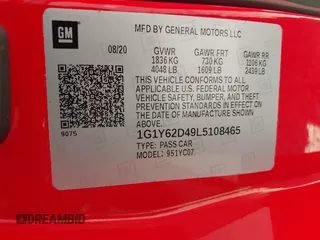 2020 Chevrolet Corvette 1LT with VIN 1G1Y62D49L5108465, listed as a IAAI auction lot 41770960 with 35,991 mi miles. Bid and sale history available at carsss.com. Image 9.