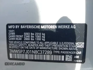 2022 BMW 3 Series 330e with VIN 3MW5P7J01N8C37289, listed as a IAAI auction lot 41765524 with 1 mi miles. Bid and sale history available at carsss.com. Image 9.