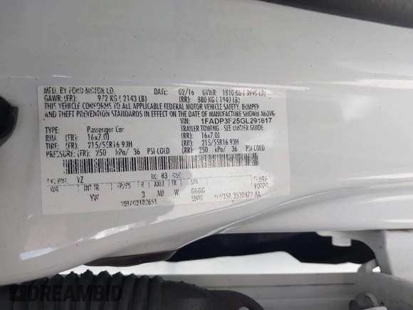 2016 Ford Focus SE с VIN 1FADP3F25GL291617, выставлен на аукционе IAAI как лот 42749049 с пробегом Не указан миль и . История ставок и продаж доступна на DreamBid. Изображение 9.