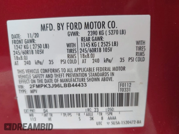 2020 Ford Edge SEL с VIN 2FMPK3J96LBB44433, выставлен на аукционе IAAI как лот 40609063 с пробегом 13 746 миль миль и . История ставок и продаж доступна на DreamBid. Изображение 9.