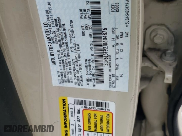 2018 Lincoln MKZ Reserve with VIN 3LN6L5F92JR604876, listed as a Copart auction lot 58802385 with 71,321 mi miles and Salvage title. Bid and sale history available at DreamBid. Image 12.