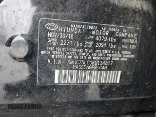 2019 Hyundai Ioniq SEL with VIN KMHC75LC0KU134817, listed as a Copart auction lot 51964555 with 95,837 mi miles and Salvage Title. Bid and sale history available at DreamBid. Image 14.