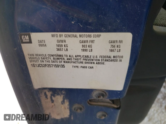 2005 Chevrolet Cavalier z VIN 1G1JC52F257159135, wystawiony jako Copart lot #46865825 z przebiegiem 230 431 mil mil oraz Szkoda całkowita • Salvage title. Historia ofert i sprzedaży dostępna na DreamBid. Obrazek 12.