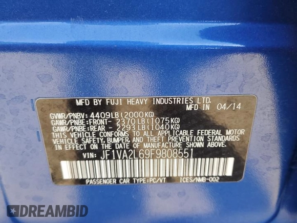 2015 Subaru WRX STI with VIN JF1VA2L69F9808551, listed as a Copart auction lot 47611565 with 67,584 mi miles and Salvage title. Bid and sale history available at DreamBid. Image 12.