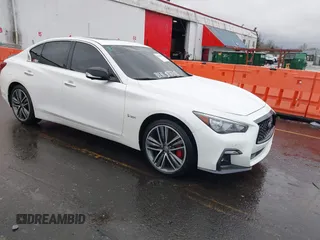 2020 Infiniti Q50 Red Sport 400 with VIN JN1FV7AP3LM630322, listed as a IAAI auction lot 41483294 with 64,678 mi miles and . Bid and sale history available at carsss.com. Image 1.