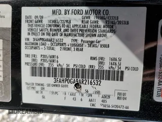 2010 Ford Fusion S with VIN 3FAHP0GA9AR216532, listed as a Copart auction lot 50365235 with 86,780 mi miles and Salvage Title. Bid and sale history available at carsss.com. Image 12.
