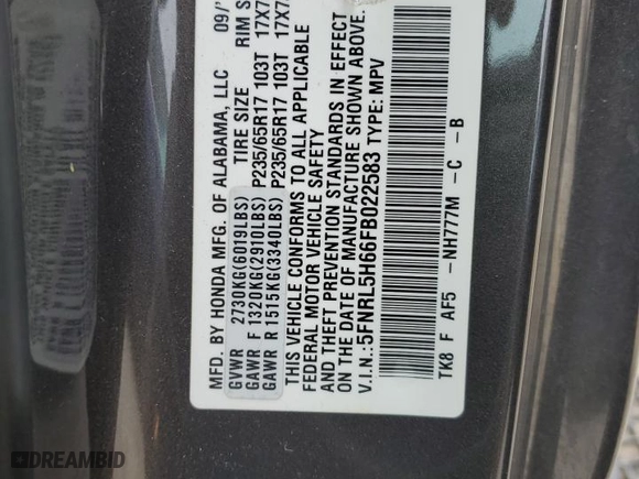 2015 Honda Odyssey EX-L with VIN 5FNRL5H66FB022583, listed as a Copart auction lot 50050235 with 165,757 mi miles and Salvage Title. Bid and sale history available at carsss.com. Image 13.