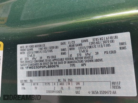 2023 Ford Bronco with VIN 1FMEE5DP0PLB80676, listed as a IAAI auction lot 42210054 with 6,796 mi miles and . Bid and sale history available at DreamBid. Image 9.