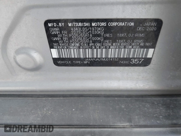 2021 Mitsubishi Outlander ES z VIN JA4APUAU1MU014152, wystawiony jako IAAI lot #41689335 z przebiegiem 112 374 mil mil oraz . Historia ofert i sprzedaży dostępna na DreamBid. Obrazek 9.