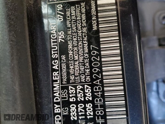 2011 Mercedes-Benz E 350 Luxury with VIN WDDHF8HB4BA290297, listed as a Copart auction lot 53118455 with 170,321 mi miles and Salvage Title. Bid and sale history available at DreamBid. Image 13.