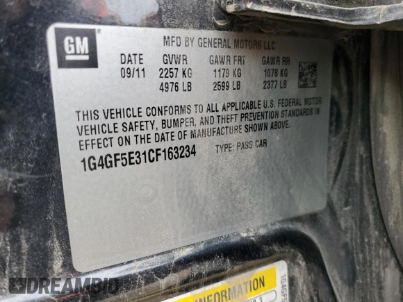 2012 Buick LaCrosse Premium 2 with VIN 1G4GF5E31CF163234, listed as a Copart auction lot 54696485 with 143,616 mi miles and Non repairable. Bid and sale history available at DreamBid. Image 12.