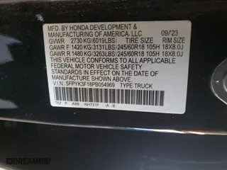 2023 Honda Ridgeline Sport with VIN 5FPYK3F18PB054969, listed as a Copart auction lot 41437045 with 11,478 mi miles and Salvage Title. Bid and sale history available at carsss.com. Image 14.