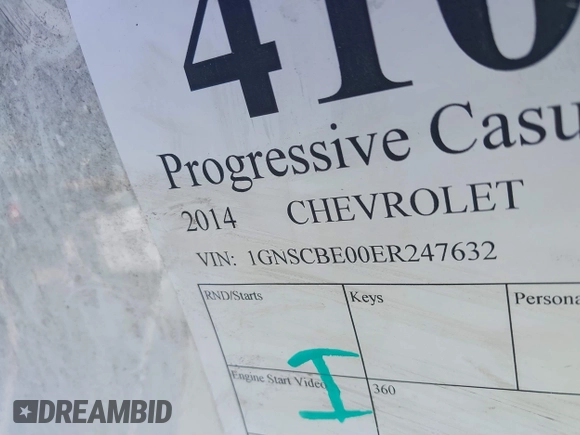 2014 Chevrolet Tahoe LT with VIN 1GNSCBE00ER247632, listed as a IAAI auction lot 41051307 with Not provided miles and . Bid and sale history available at DreamBid. Image 9.