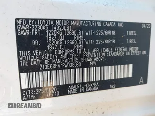 2023 Toyota RAV4 Hybrid XSE with VIN 2T3E6RFV1PW038080, listed as a IAAI auction lot 42518107 with 14,430 mi miles and . Bid and sale history available at DreamBid. Image 9.