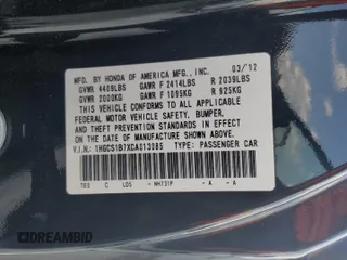 2012 Honda Accord EX с VIN 1HGCS1B7XCA013085, выставлен на аукционе Copart как лот 63791675 с пробегом 109 000 миль миль и Чистый • Clean title. История ставок и продаж доступна на DreamBid. Изображение 12.