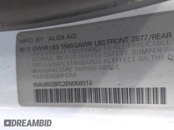 2014 Audi S7 Prestige with VIN WAUW2BFC2EN056014, listed as a IAAI auction lot 41148744 with 1 mi miles. Bid and sale history available at carsss.com. Image 9.