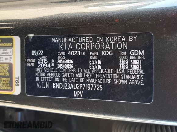 2023 Kia Soul LX with VIN KNDJ23AU2P7197725, listed as a Copart auction lot 84822264 with 14,503 mi miles and Salvage Title. Bid and sale history available at DreamBid. Image 15.