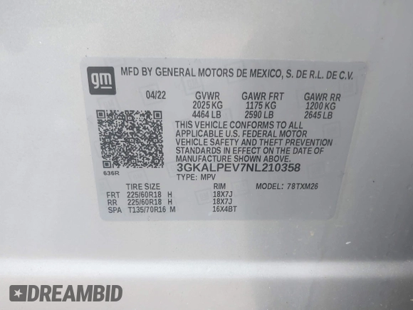 2022 GMC Terrain SLT with VIN 3GKALPEV7NL210358, listed as a IAAI auction lot 41843016 with 52,363 mi miles. Bid and sale history available at carsss.com. Image 9.
