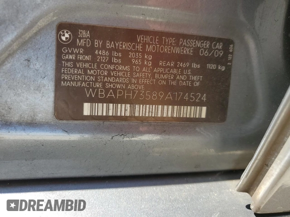 2009 BMW 3 Series 328i z VIN WBAPH73589A174524, wystawiony jako Copart lot #47071035 z przebiegiem Nie podano mil oraz Szkoda całkowita • Salvage title. Historia ofert i sprzedaży dostępna na DreamBid. Obrazek 13.