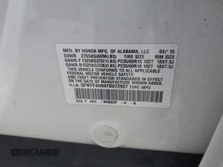 2015 Honda Pilot Touring z VIN 5FNYF4H94FB072907, wystawiony jako IAAI lot #42383169 z przebiegiem 200 040 mil mil oraz . Historia ofert i sprzedaży dostępna na DreamBid. Obrazek 9.