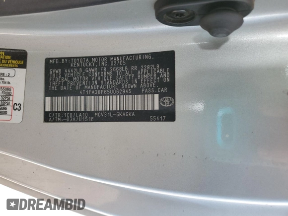 2005 Toyota Solara SE with VIN 4T1FA38P65U062945, listed as a Copart auction lot 48903905 with 142,554 mi miles and Salvage title. Bid and sale history available at DreamBid. Image 12.