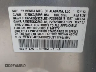 2013 Honda Pilot EX-L with VIN 5FNYF4H56DB028031, listed as a IAAI auction lot 42092264 with 174,520 mi miles. Bid and sale history available at carsss.com. Image 9.