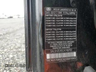 2012 Land Rover Range Rover Sport SC with VIN SALSH2E45CA749702, listed as a Copart auction lot 48366495 with 128,439 mi miles and Salvage title. Bid and sale history available at DreamBid. Image 13.